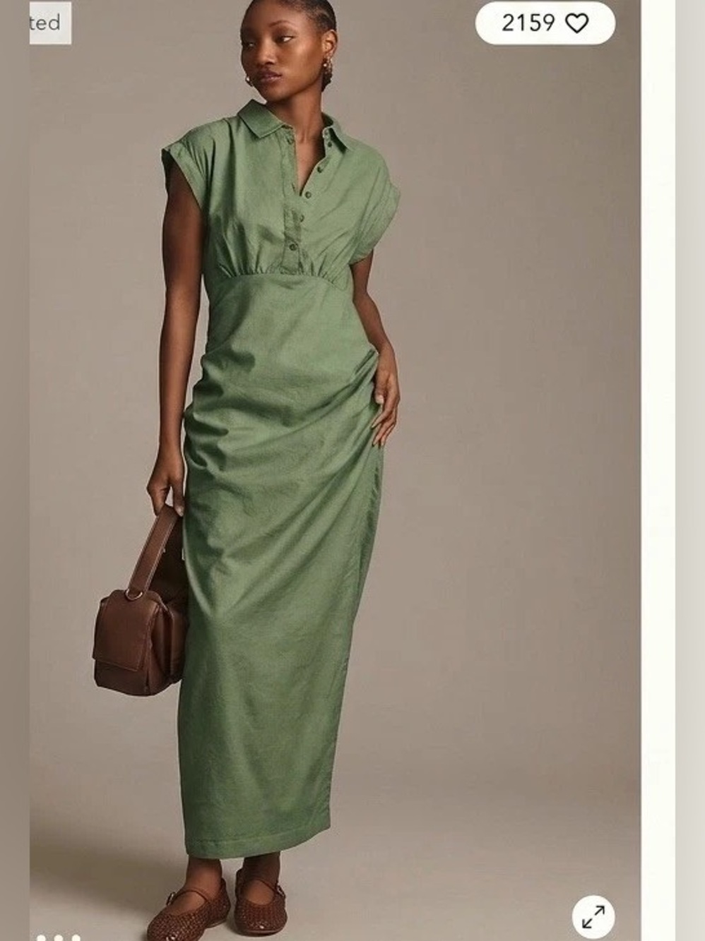 Anthropologie green linen blend maxi shirtdress